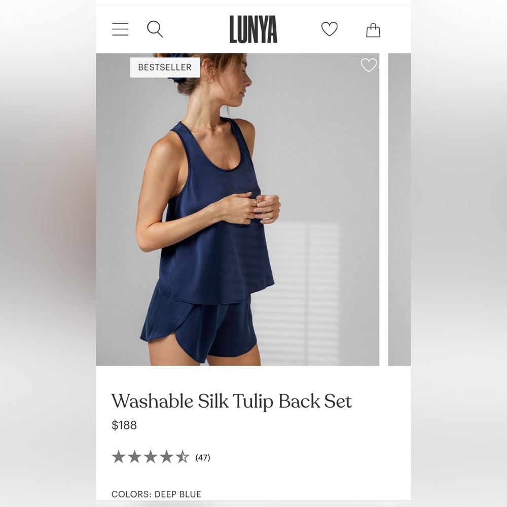 Lunya Washable Silk Tulip Back Set in Deep Blue Size Small